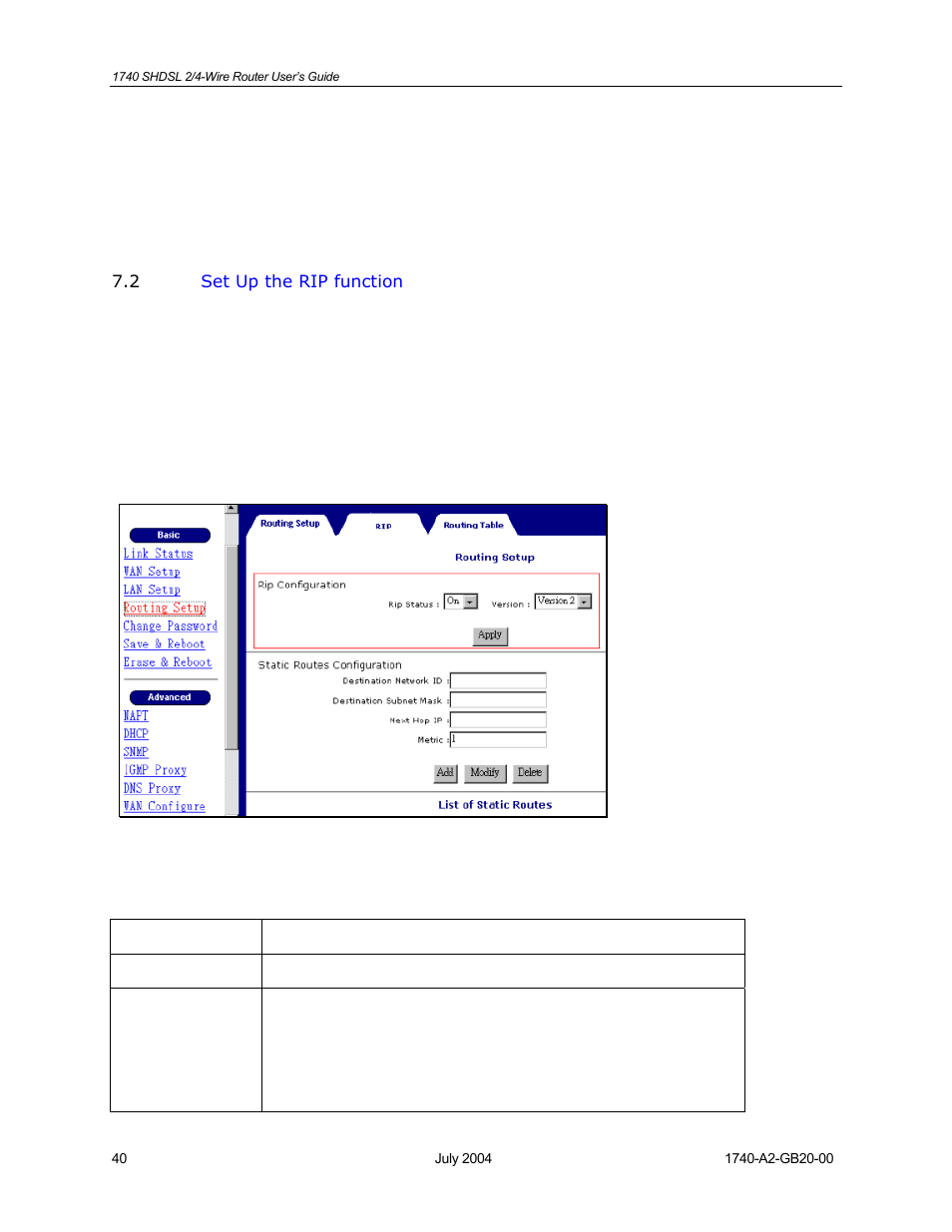Set up the rip function | Paradyne 1740 SHDSL User Manual | Page 40 / 74