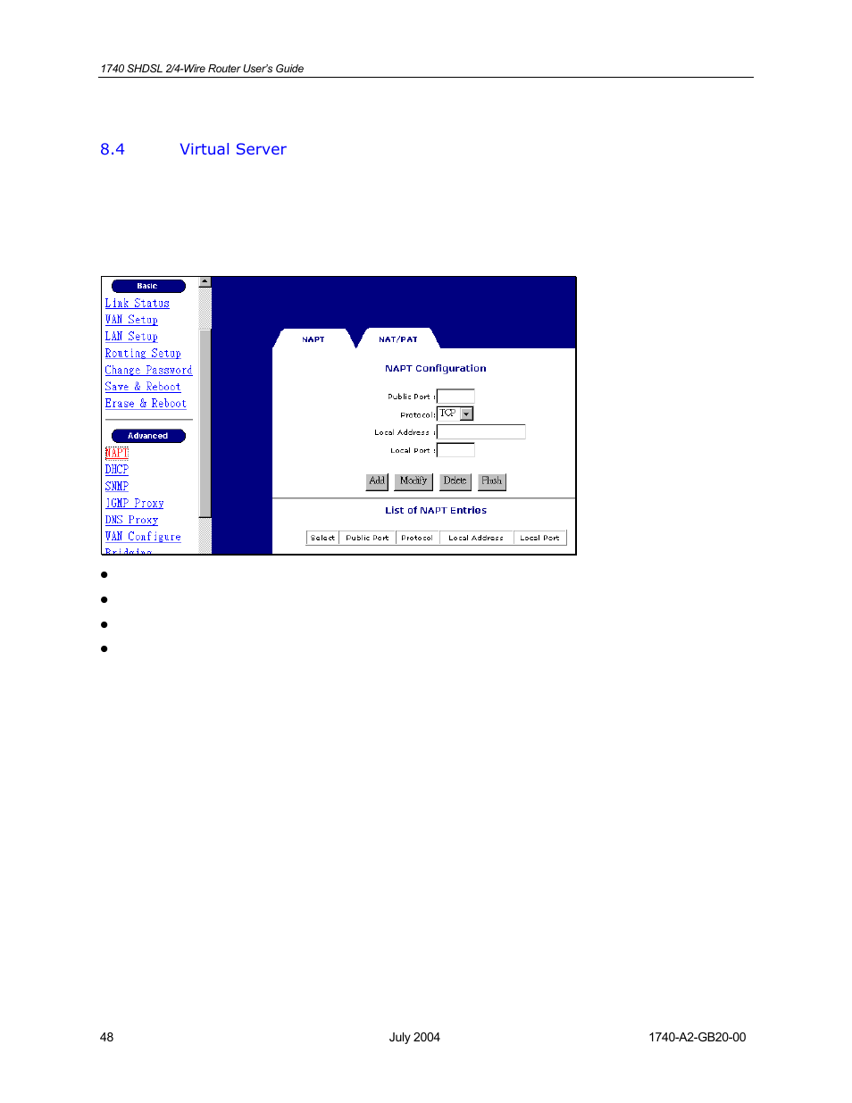 Virtual server | Paradyne 1740 SHDSL User Manual | Page 48 / 74