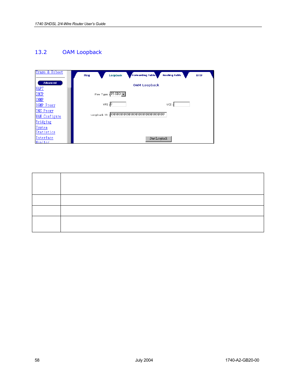 Oam loopback | Paradyne 1740 SHDSL User Manual | Page 58 / 74