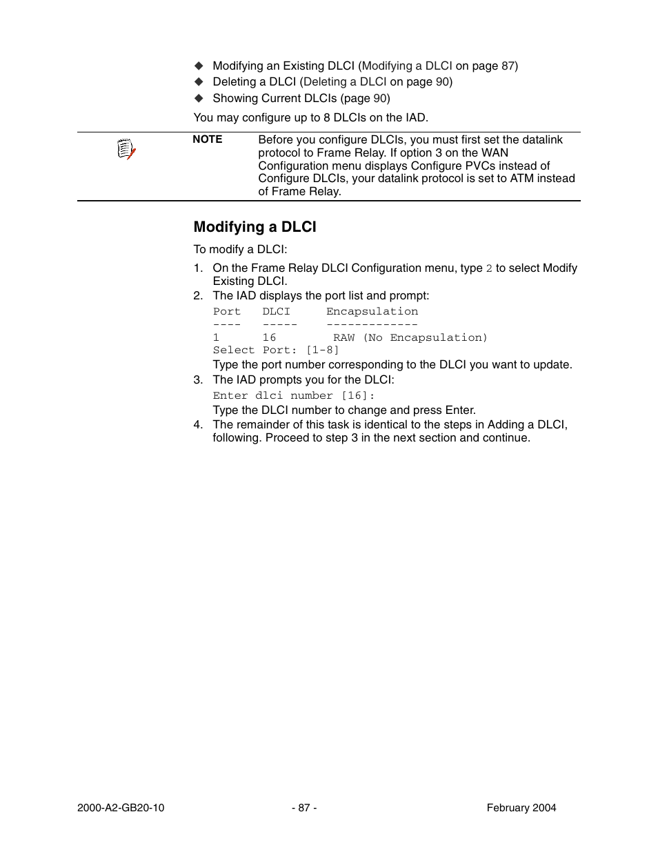 Modifying a dlci | Paradyne JetFusion Integrated Access Device User Manual | Page 106 / 297