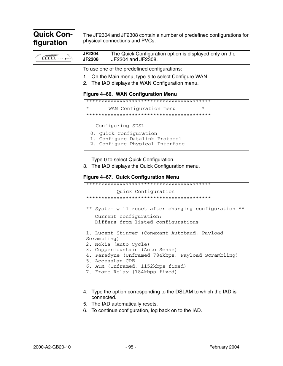 Quick con figuration, Quick configuration, Quick con- figuration | Paradyne JetFusion Integrated Access Device User Manual | Page 114 / 297