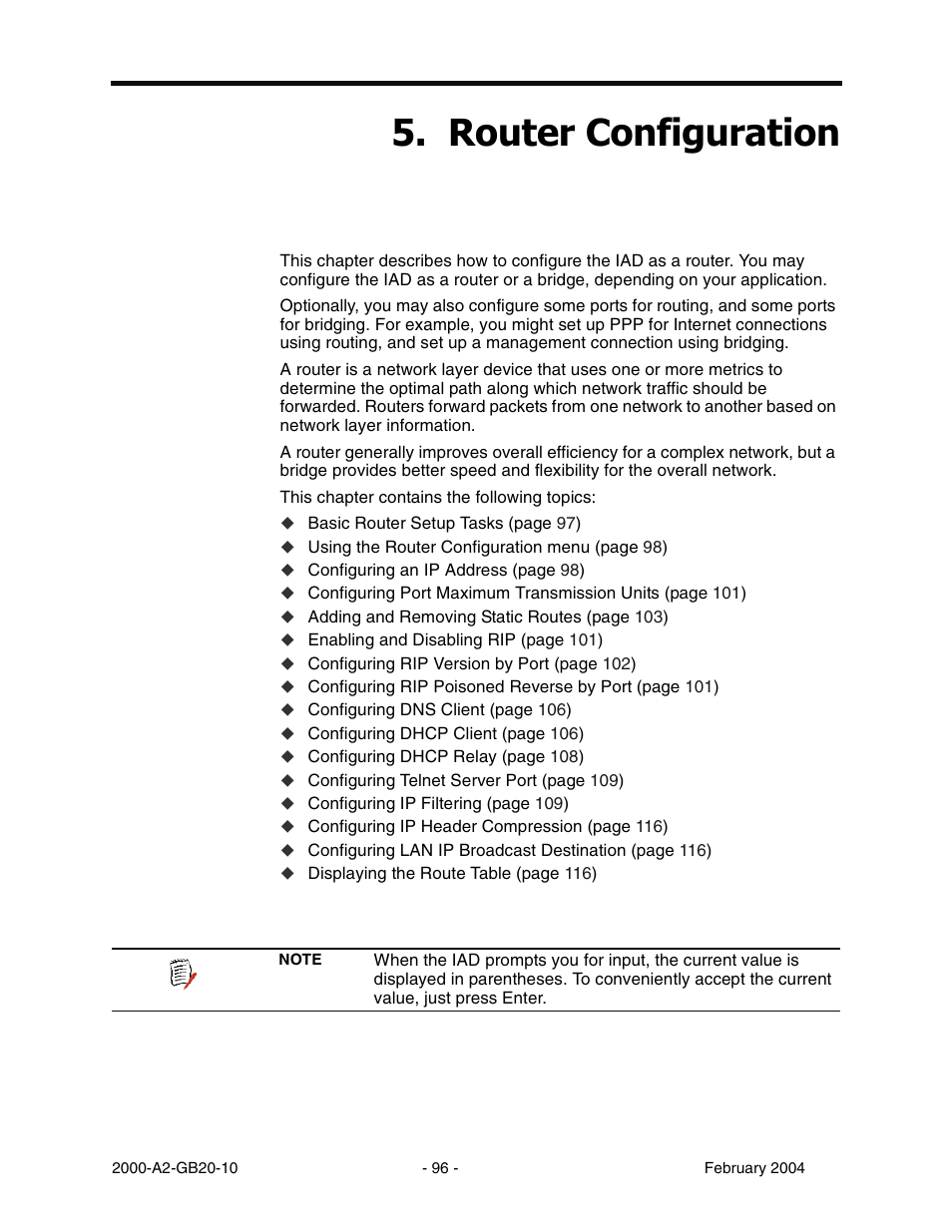 Router configuration, Chapter 5, Descr | 5rxwhu &rqiljxudwlrq | Paradyne JetFusion Integrated Access Device User Manual | Page 115 / 297