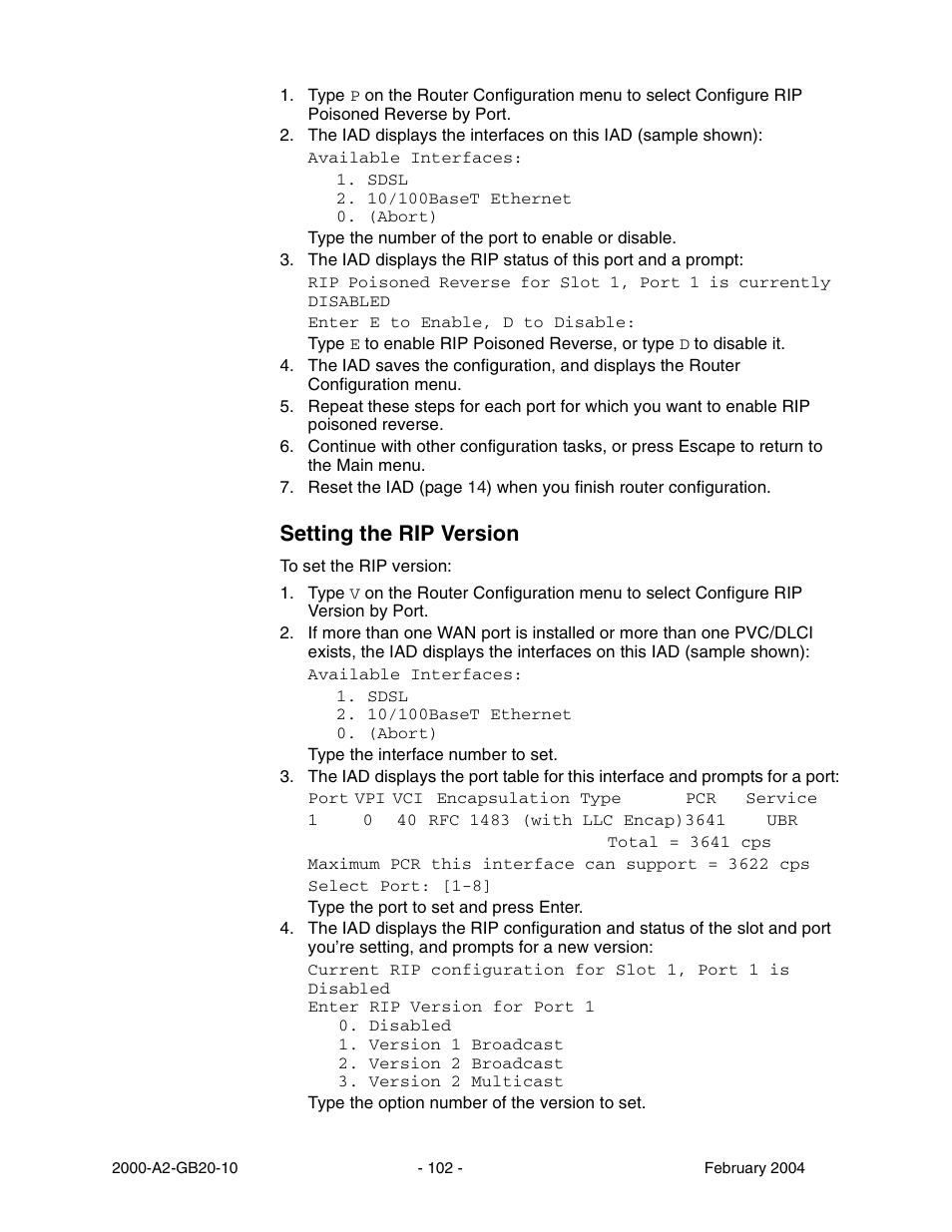 Setting the rip version | Paradyne JetFusion Integrated Access Device User Manual | Page 121 / 297