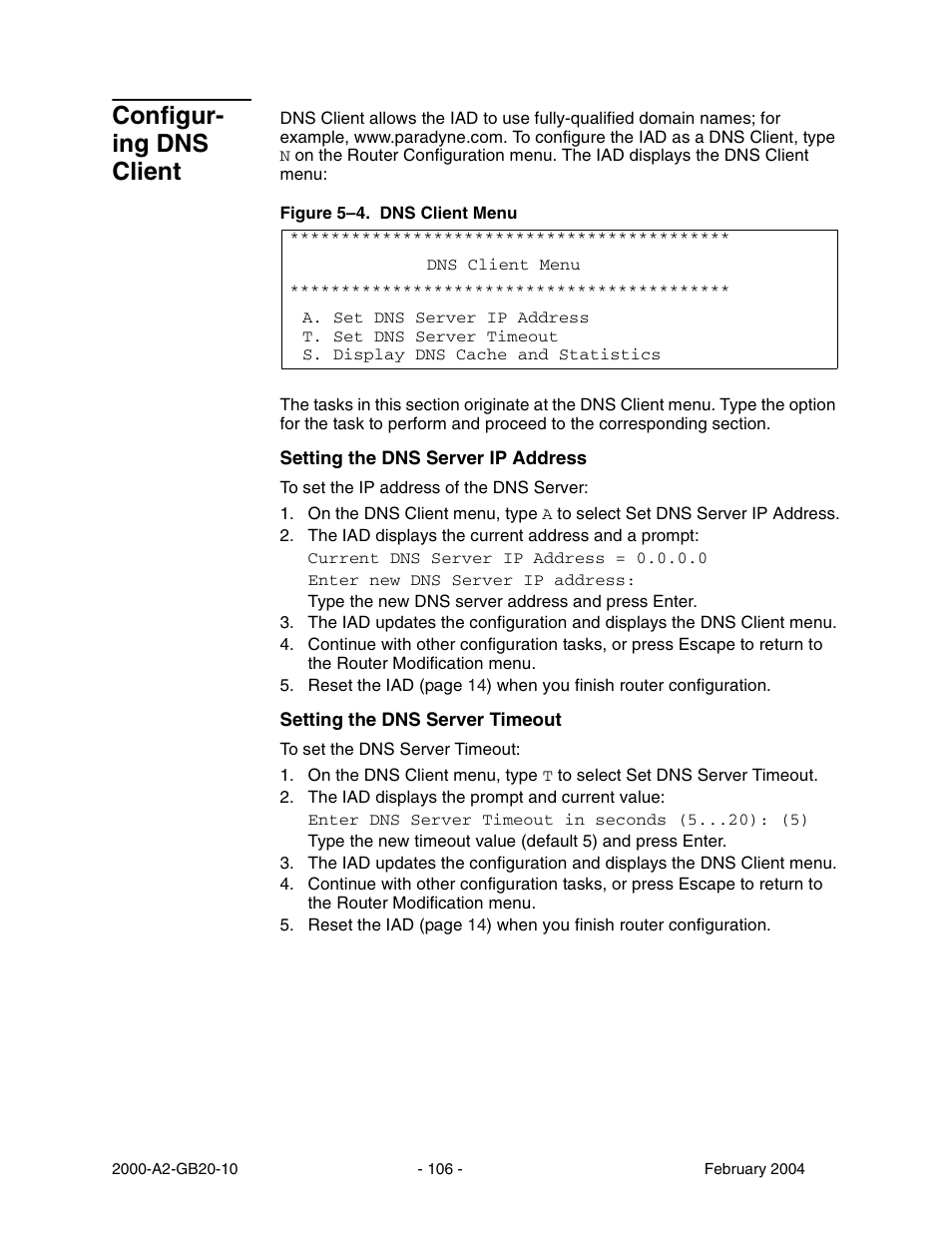 Configur ing dns client, Configuring dns client, Configur- ing dns client | Paradyne JetFusion Integrated Access Device User Manual | Page 125 / 297