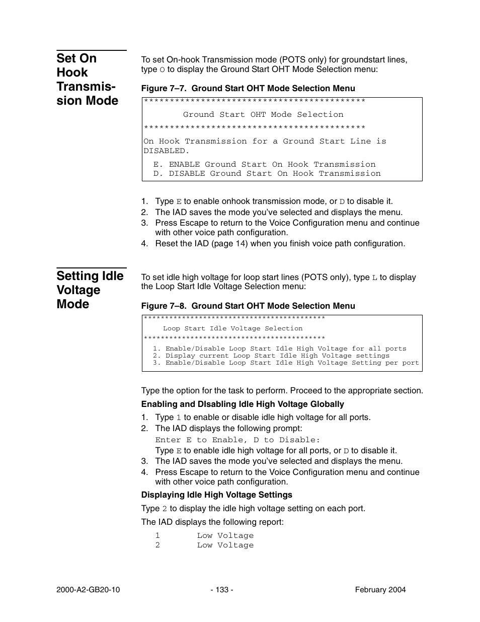 Set on hook transmis sion mode, Setting idle voltage mode, Set on hook transmission mode | Set on hook transmis- sion mode | Paradyne JetFusion Integrated Access Device User Manual | Page 152 / 297