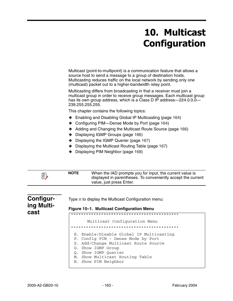 Multicast configuration, Configur ing multi cast, Chapter 10 multicast configuration | Configuring multicast, 0xowlfdvw &rqiljxudwlrq, Configur- ing multi- cast | Paradyne JetFusion Integrated Access Device User Manual | Page 182 / 297