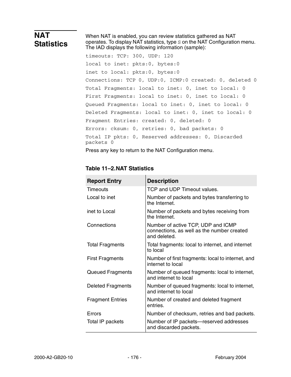 Nat statistics | Paradyne JetFusion Integrated Access Device User Manual | Page 195 / 297