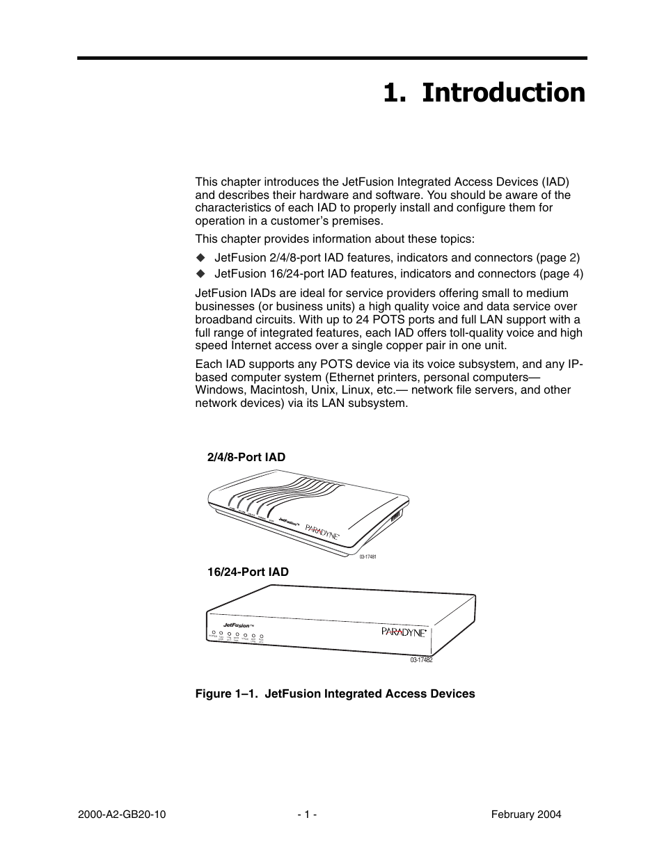 Introduction, Chapter 1, Qwurgxfwlrq | Paradyne JetFusion Integrated Access Device User Manual | Page 20 / 297