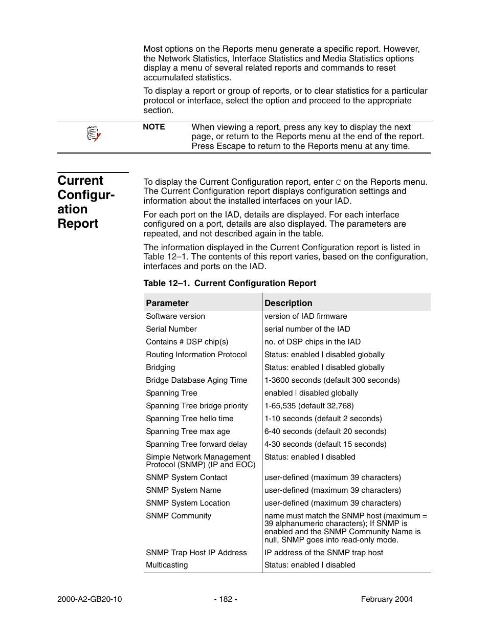 Current configur- ation report, Current configur-ation report | Paradyne JetFusion Integrated Access Device User Manual | Page 201 / 297