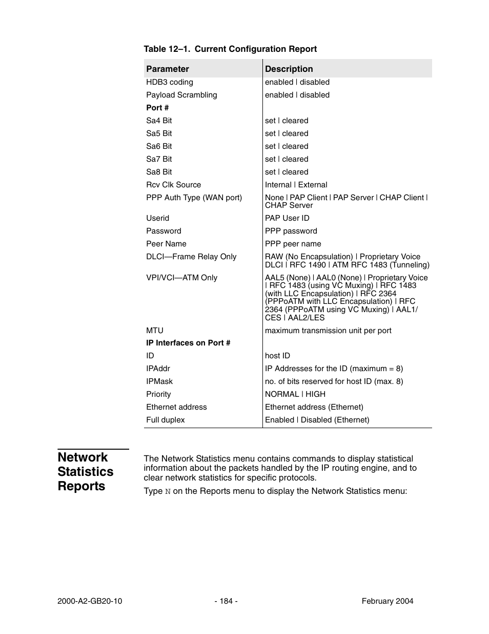 Network statistics reports | Paradyne JetFusion Integrated Access Device User Manual | Page 203 / 297