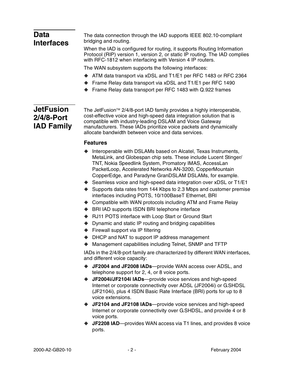 Data interfaces, Jetfusion 2/4/8-port iad family | Paradyne JetFusion Integrated Access Device User Manual | Page 21 / 297