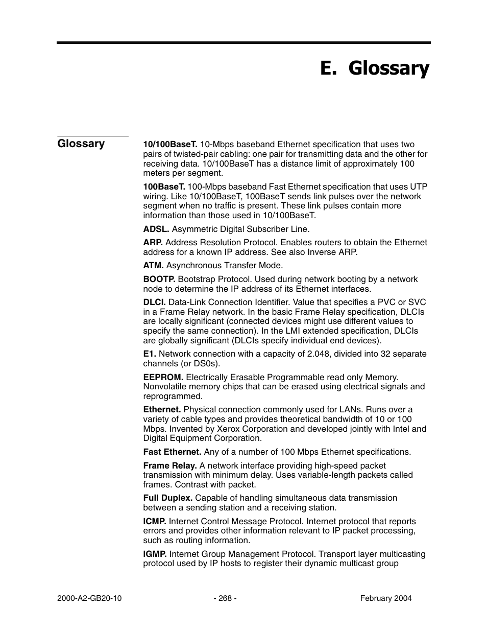 E. glossary, Glossary, Appendix e | Orvvdu | Paradyne JetFusion Integrated Access Device User Manual | Page 287 / 297