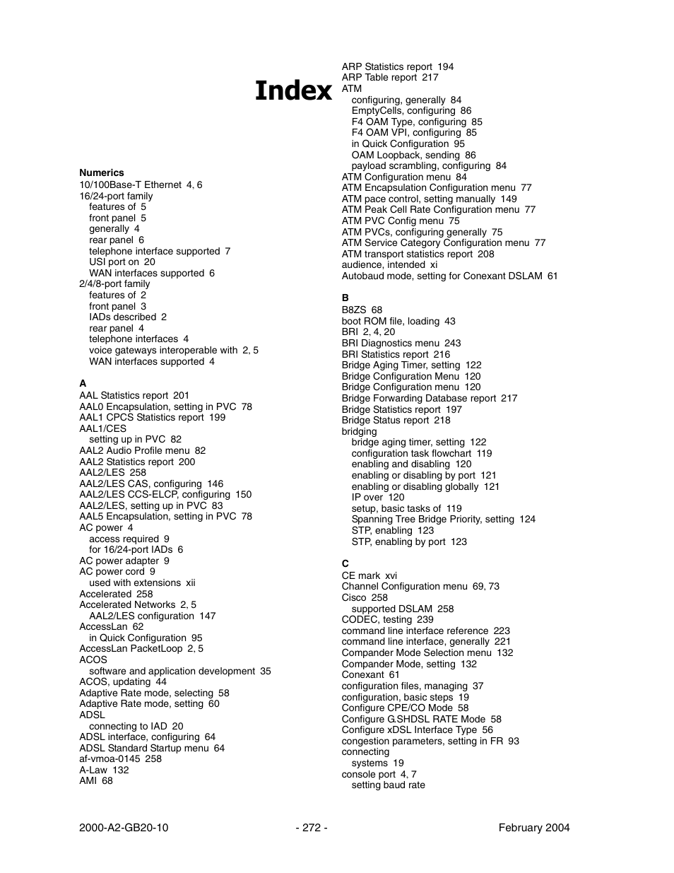 Index | Paradyne JetFusion Integrated Access Device User Manual | Page 291 / 297