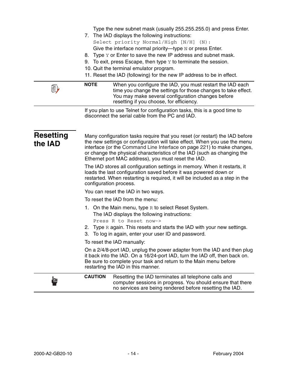 Resetting the iad | Paradyne JetFusion Integrated Access Device User Manual | Page 33 / 297