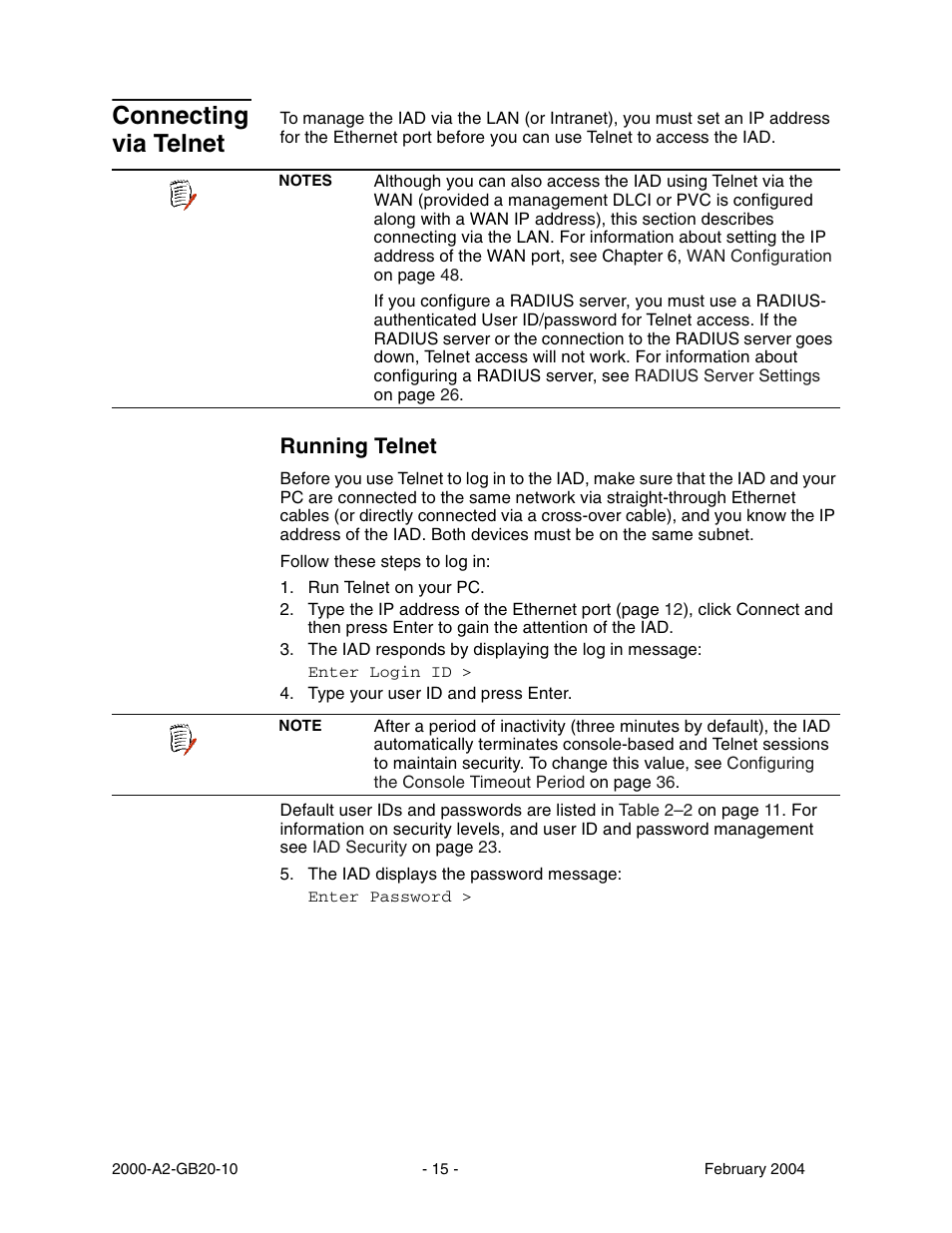 Connecting via telnet, Running telnet | Paradyne JetFusion Integrated Access Device User Manual | Page 34 / 297