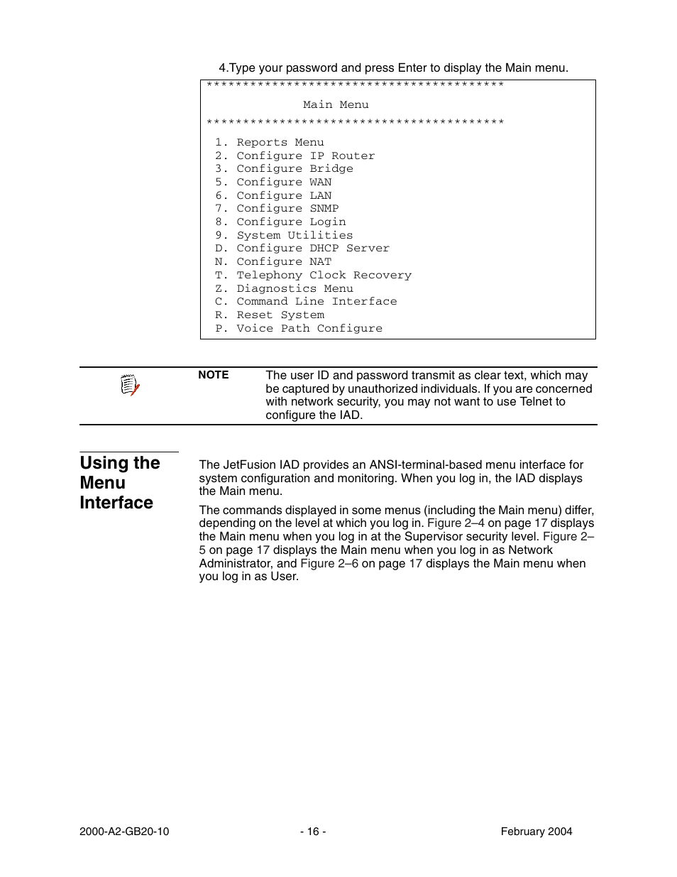 Using the menu interface | Paradyne JetFusion Integrated Access Device User Manual | Page 35 / 297