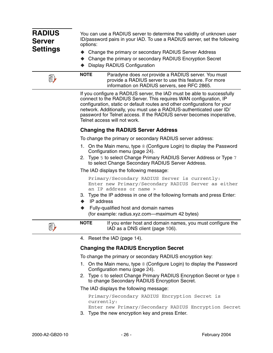 Radius server settings | Paradyne JetFusion Integrated Access Device User Manual | Page 45 / 297