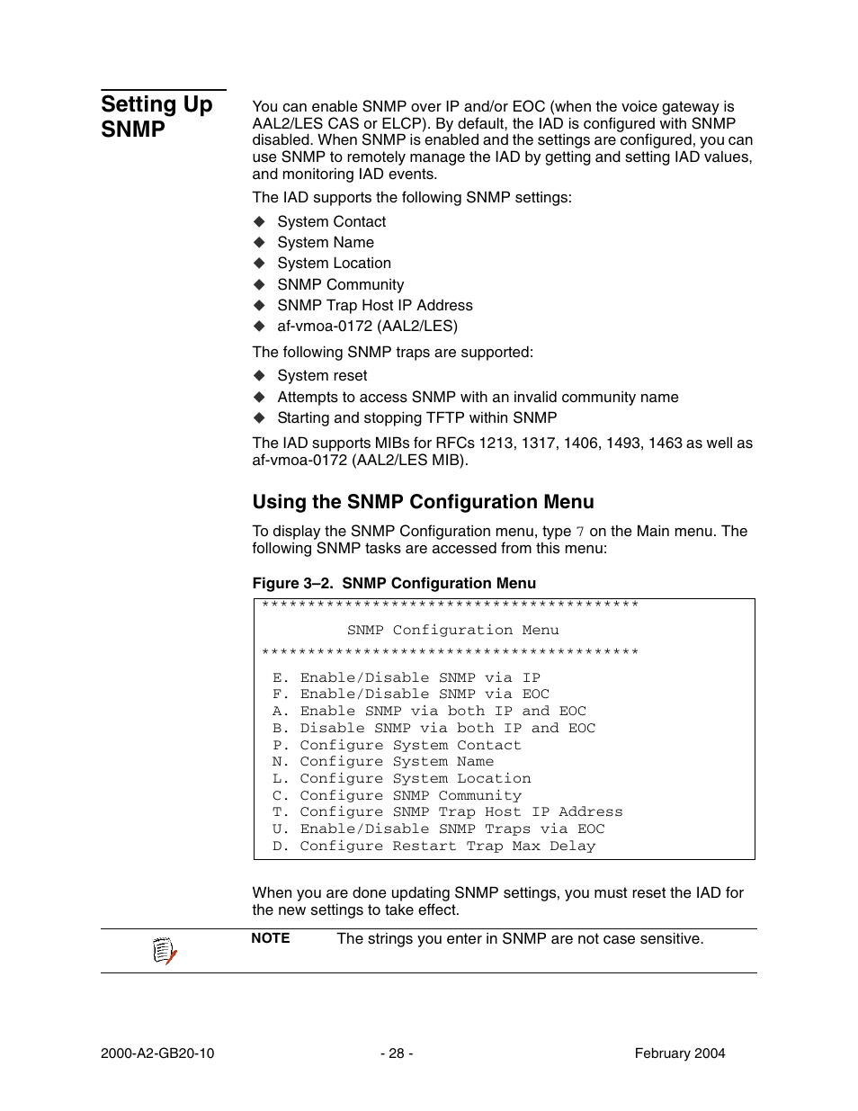 Setting up snmp, Using the snmp configuration menu | Paradyne JetFusion Integrated Access Device User Manual | Page 47 / 297