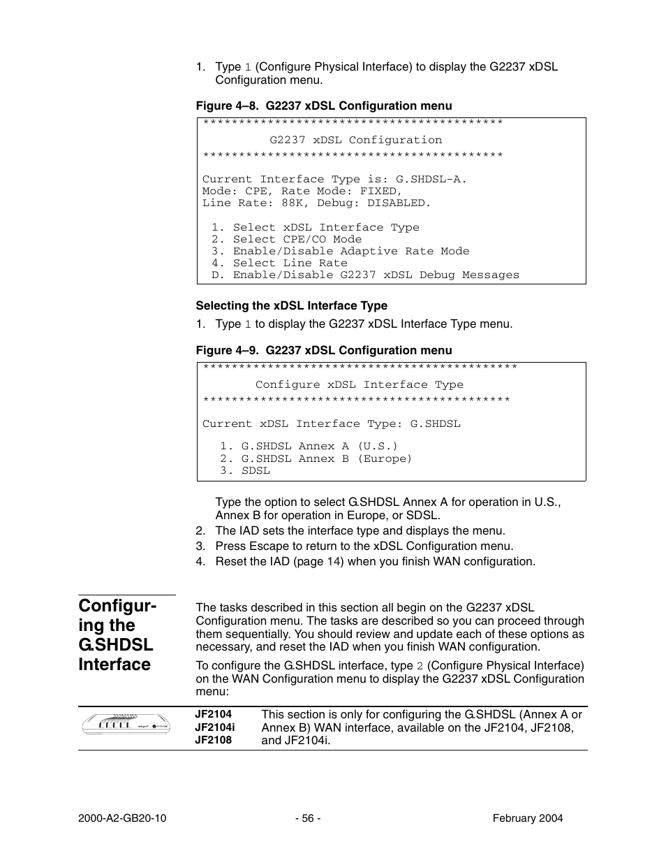 Configur ing the g.shdsl interface, Configuring the g.shdsl interface, Configur- ing the g.shdsl interface | Paradyne JetFusion Integrated Access Device User Manual | Page 75 / 297