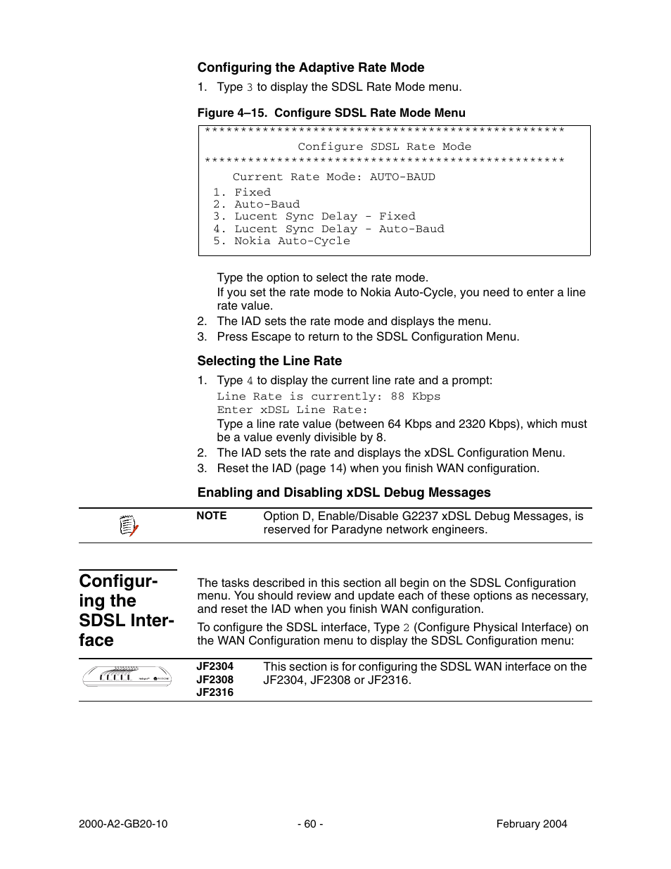 Configur ing the sdsl inter face, Configuring the sdsl interface, Configur- ing the sdsl inter- face | Paradyne JetFusion Integrated Access Device User Manual | Page 79 / 297