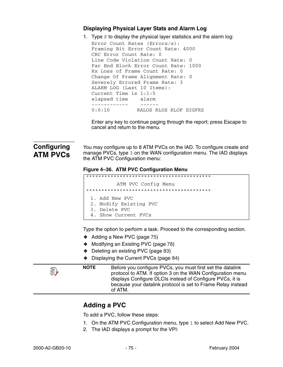 Configuring atm pvcs, Adding a pvc, Atm pvcs | Configuring | Paradyne JetFusion Integrated Access Device User Manual | Page 94 / 297