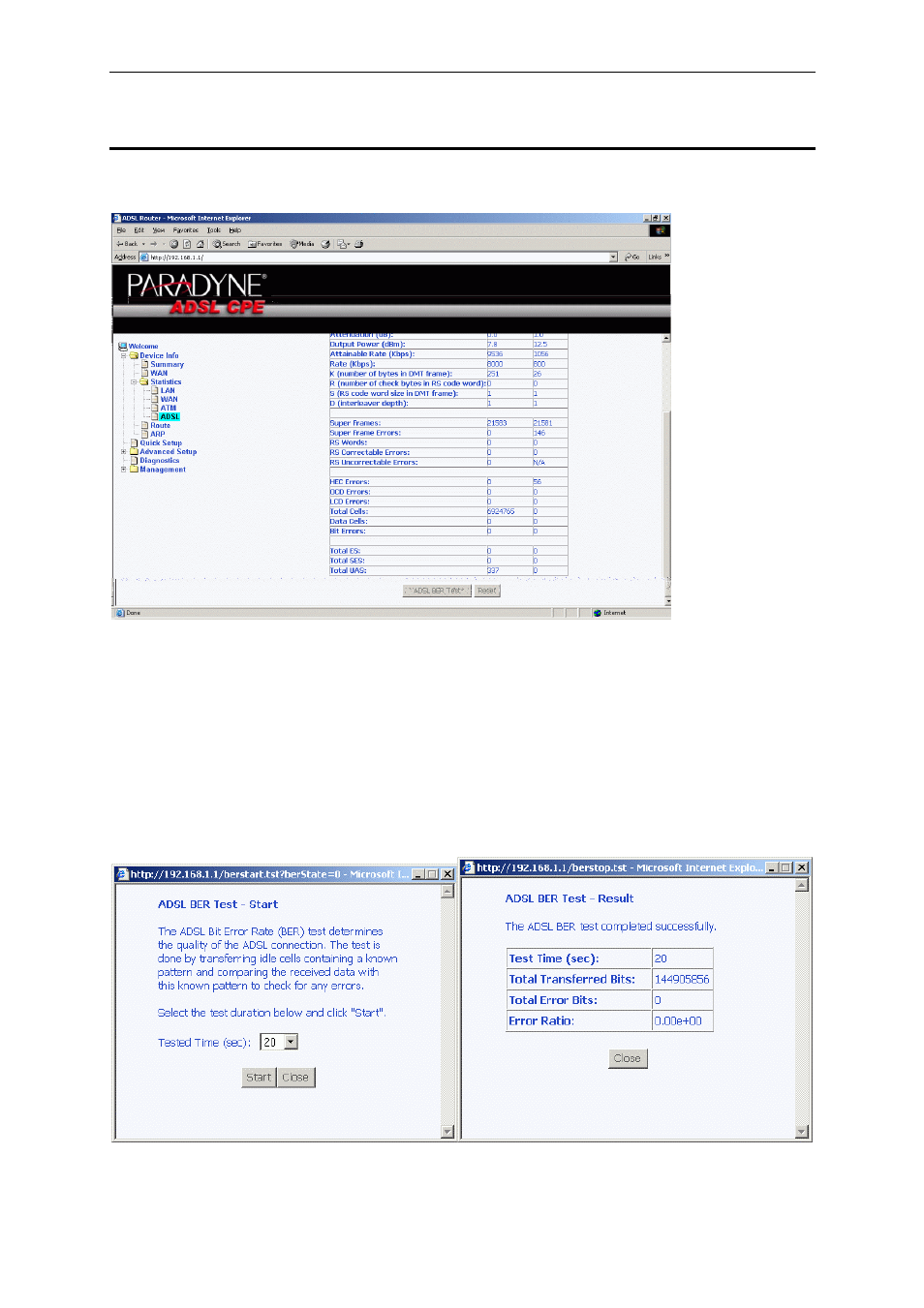 Adsl statistics | Paradyne 6211-I1 User Manual | Page 27 / 47