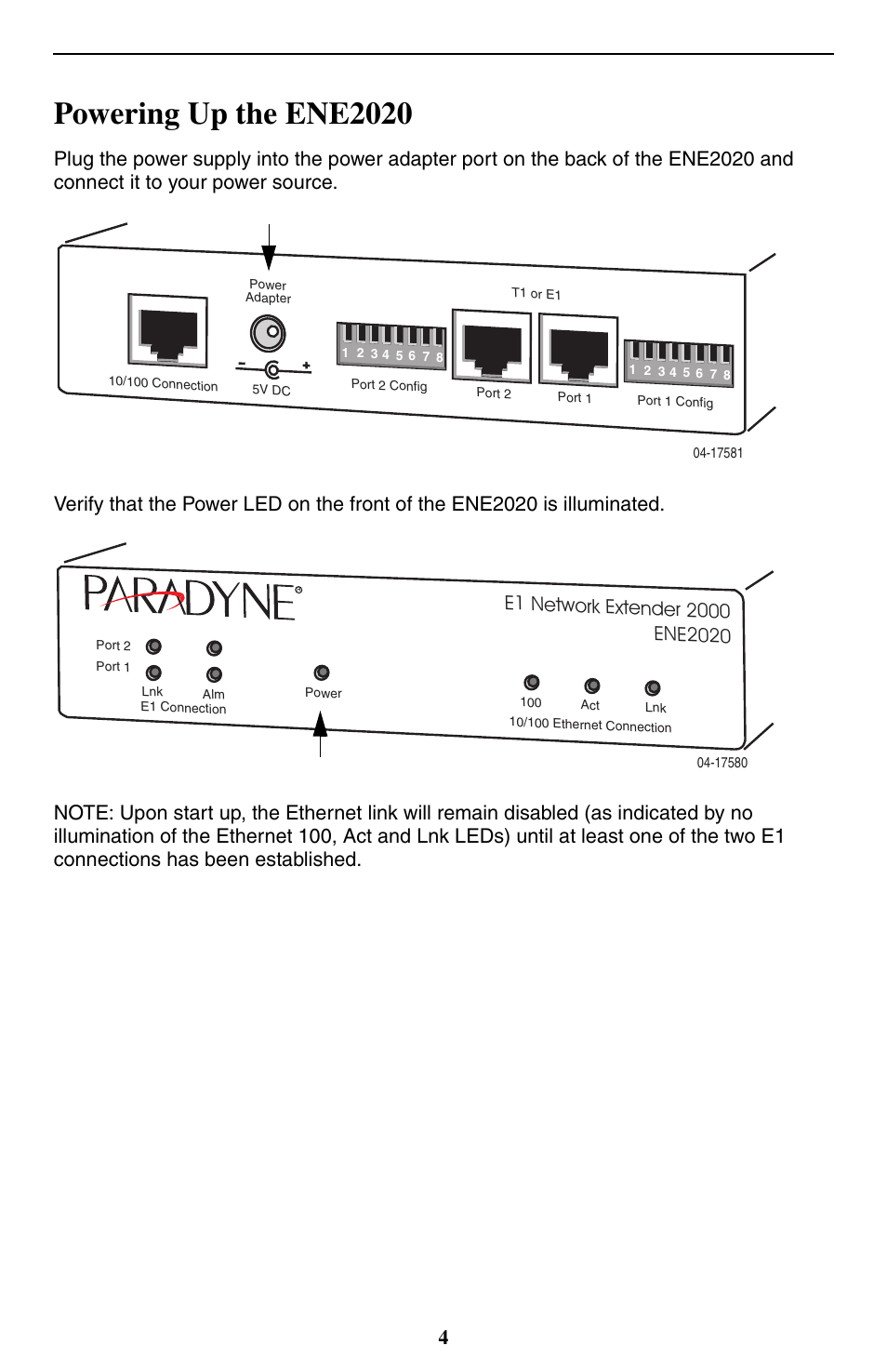 Powering up the ene2020 | Paradyne ENE2020-P User Manual | Page 4 / 16