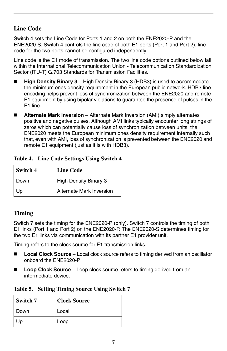 Line code, Timing | Paradyne ENE2020-P User Manual | Page 7 / 16