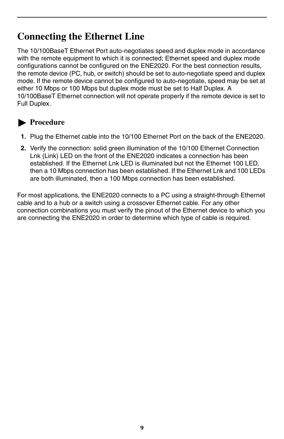 Connecting the ethernet line | Paradyne ENE2020-P User Manual | Page 9 / 16