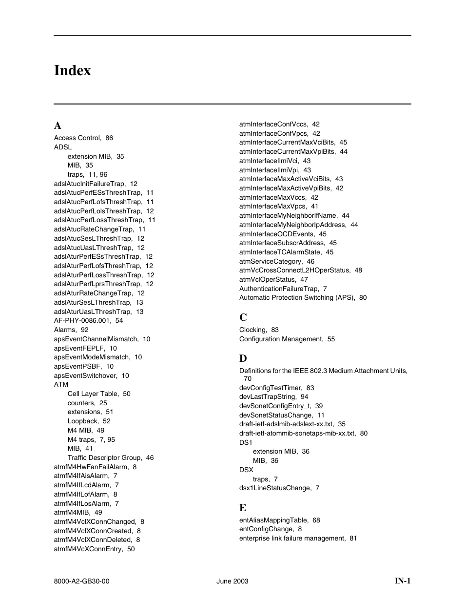 Index | Paradyne Hotwire 8620 User Manual | Page 105 / 108