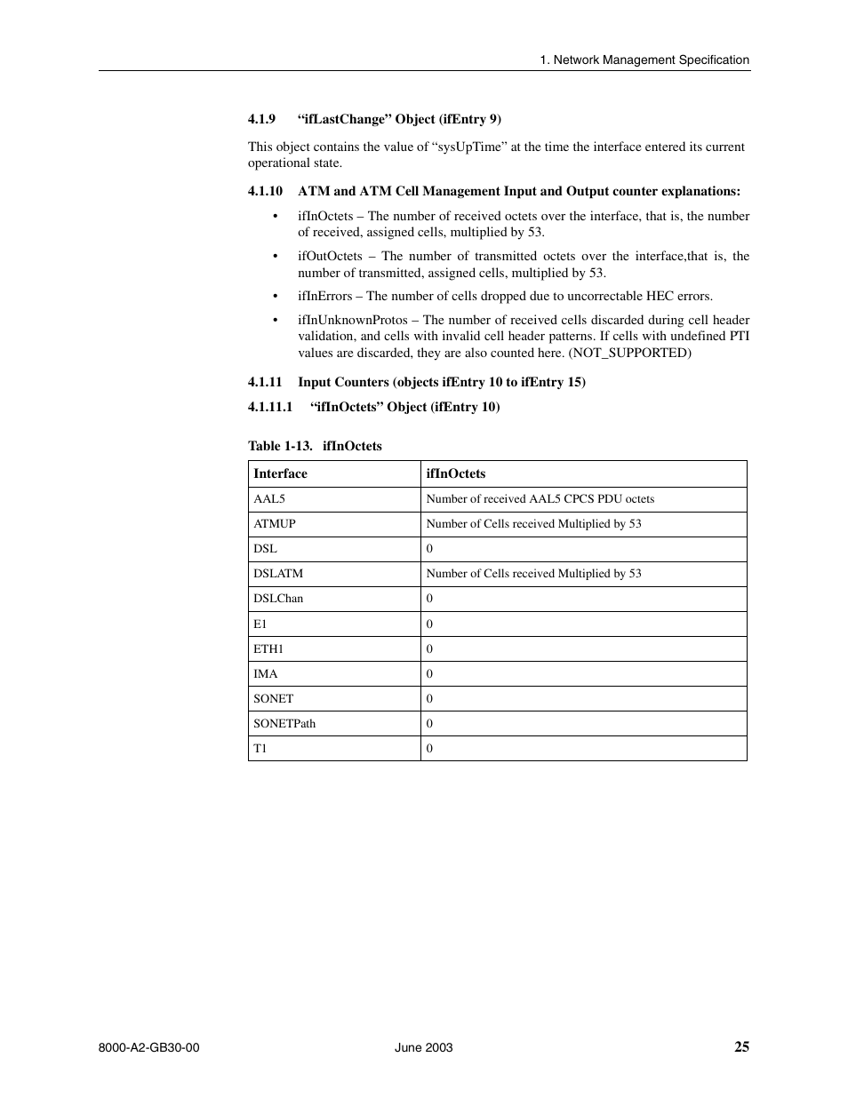 Iflastchange” object (ifentry 9), Input counters (objects ifentry 10 to ifentry 15), Ifinoctets” object (ifentry 10) | Paradyne Hotwire 8620 User Manual | Page 31 / 108