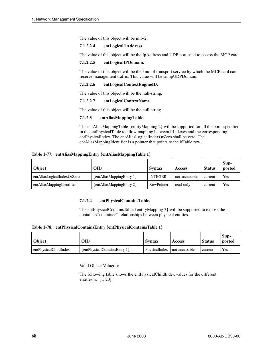 Entlogicaltaddress, Entlogicalipdomain, Entlogicalcontextengineid | Entlogicalcontextname, Entaliasmappingtable, Entphysicalcontainstable | Paradyne Hotwire 8620 User Manual | Page 74 / 108