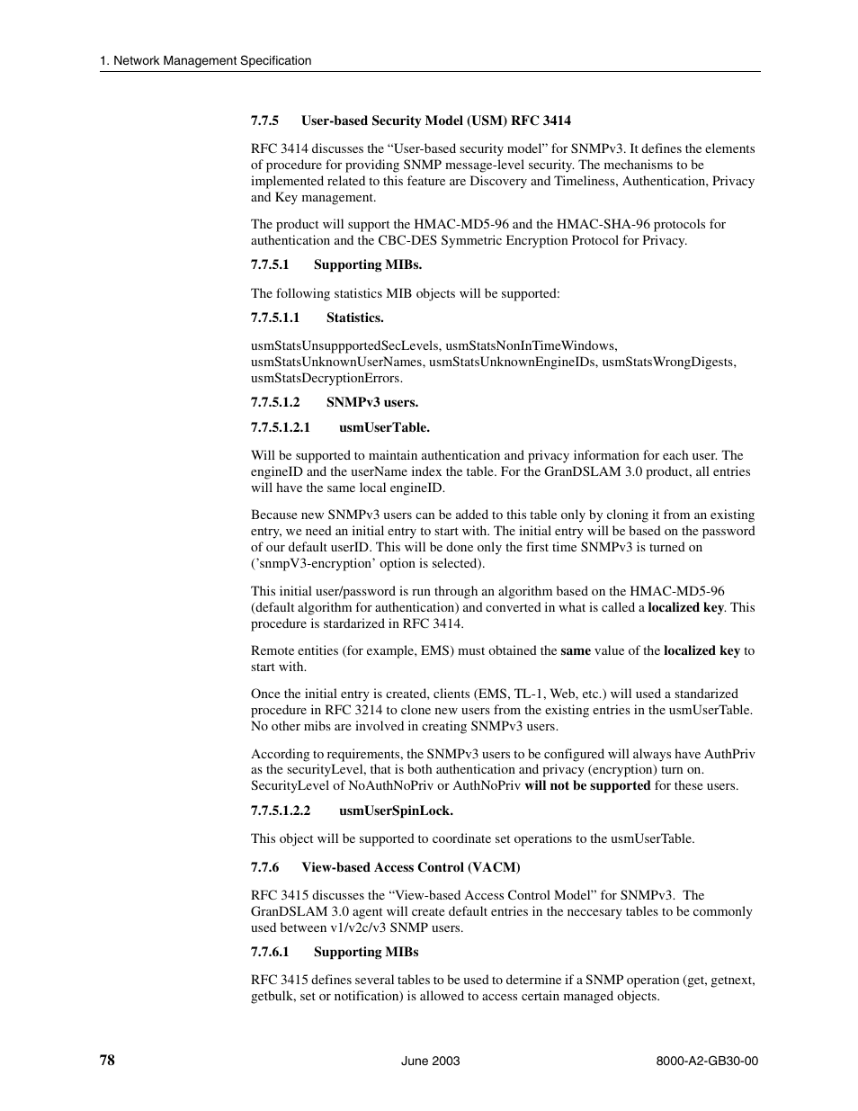 User-based security model (usm) rfc 3414, Supporting mibs, Statistics | Snmpv3 users, Usmusertable, Usmuserspinlock, View-based access control (vacm) | Paradyne Hotwire 8620 User Manual | Page 84 / 108