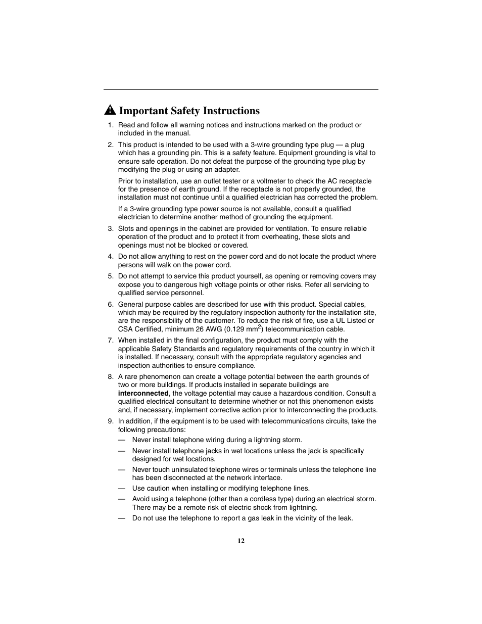 Important safety instructions | Paradyne Hotwire 8300 User Manual | Page 12 / 16