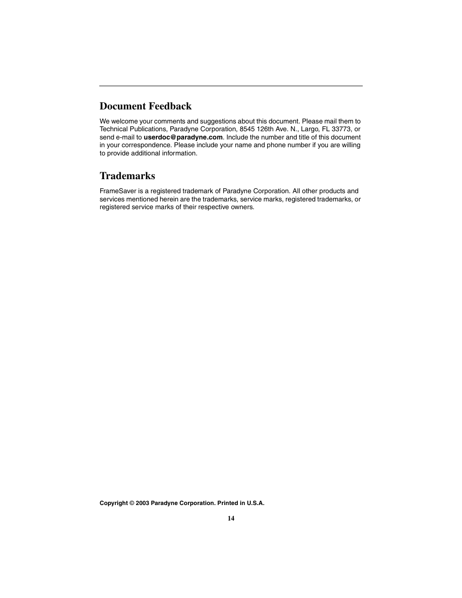 Document feedback, Trademarks | Paradyne Hotwire 8300 User Manual | Page 14 / 16