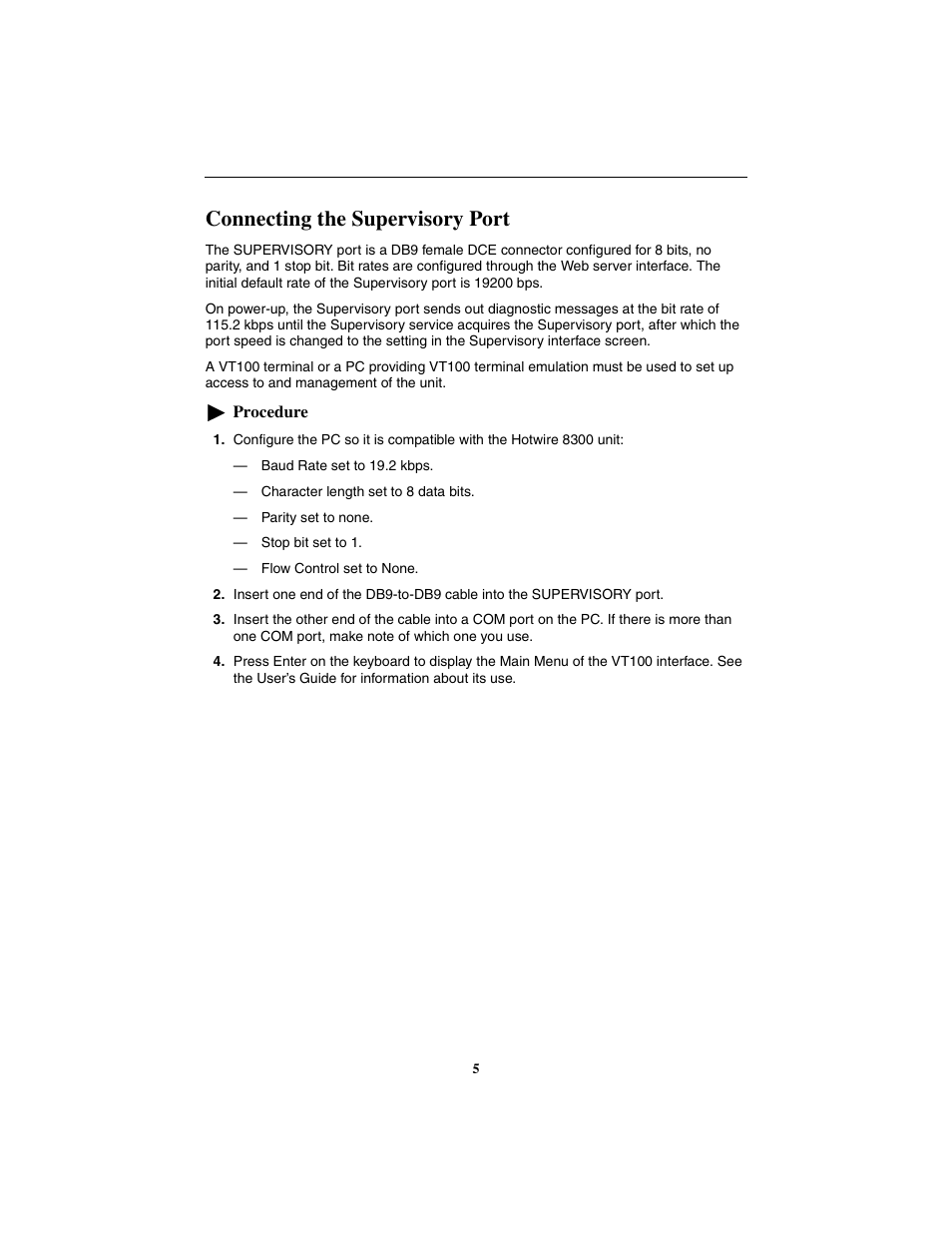 Connecting the supervisory port | Paradyne Hotwire 8300 User Manual | Page 5 / 16