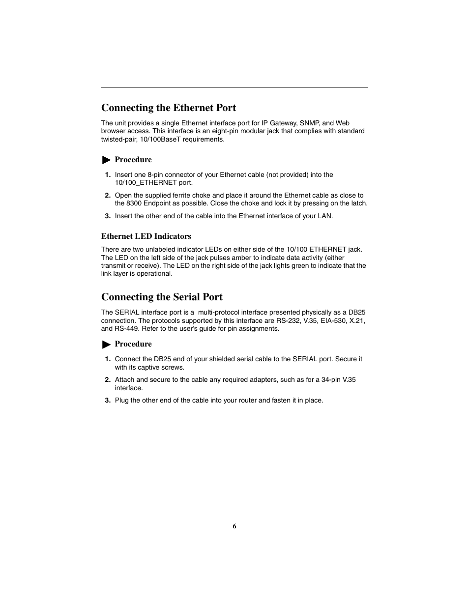 Connecting the ethernet port, Ethernet led indicators, Connecting the serial port | Paradyne Hotwire 8300 User Manual | Page 6 / 16