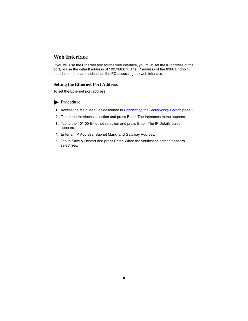 Web interface, Setting the ethernet port address | Paradyne Hotwire 8300 User Manual | Page 8 / 16