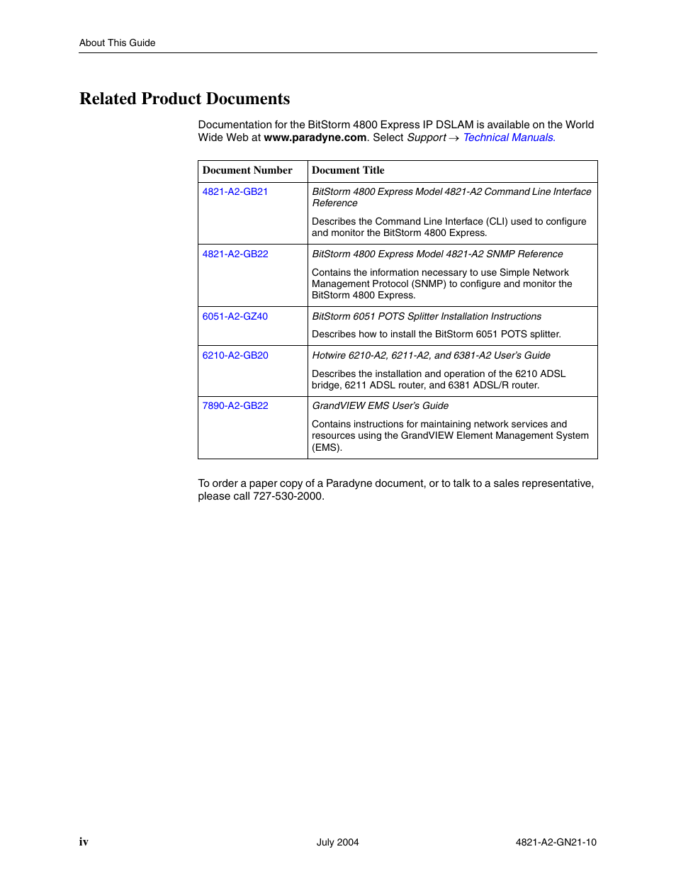 Related product documents | Paradyne BitStorm 4800 Express User Manual | Page 10 / 52