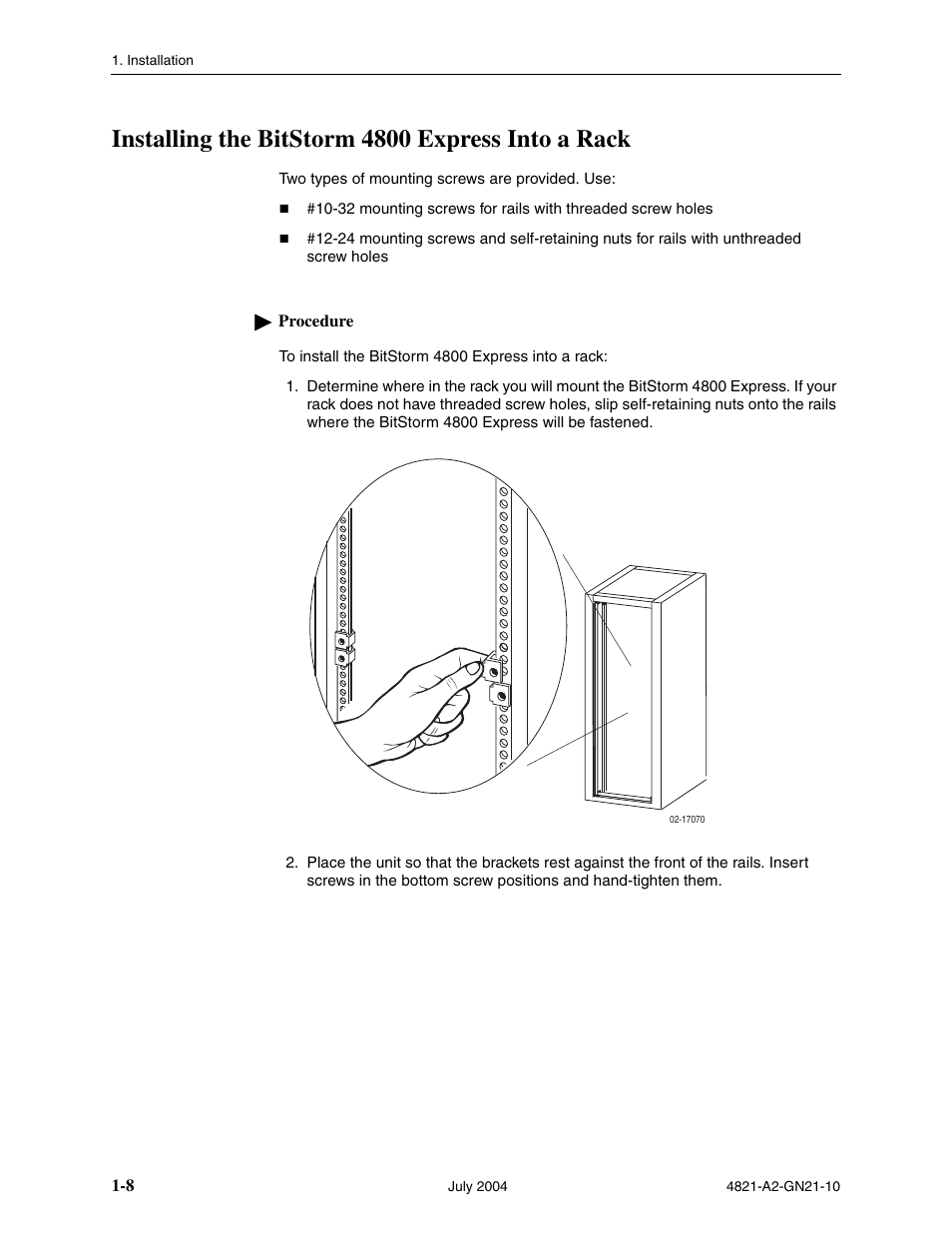 Installing the bitstorm 4800 express into a rack | Paradyne BitStorm 4800 Express User Manual | Page 18 / 52