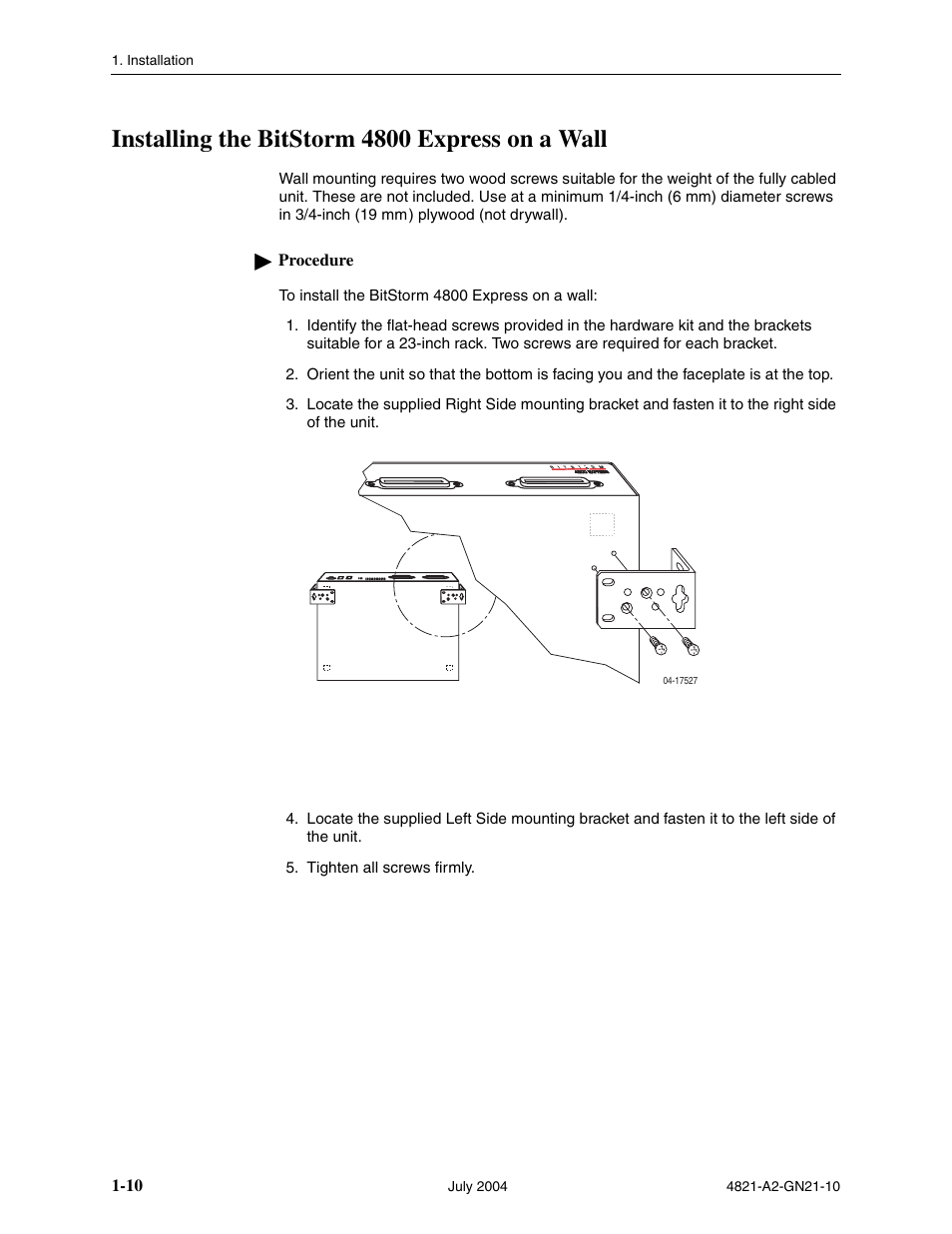 Installing the bitstorm 4800 express on a wall | Paradyne BitStorm 4800 Express User Manual | Page 20 / 52