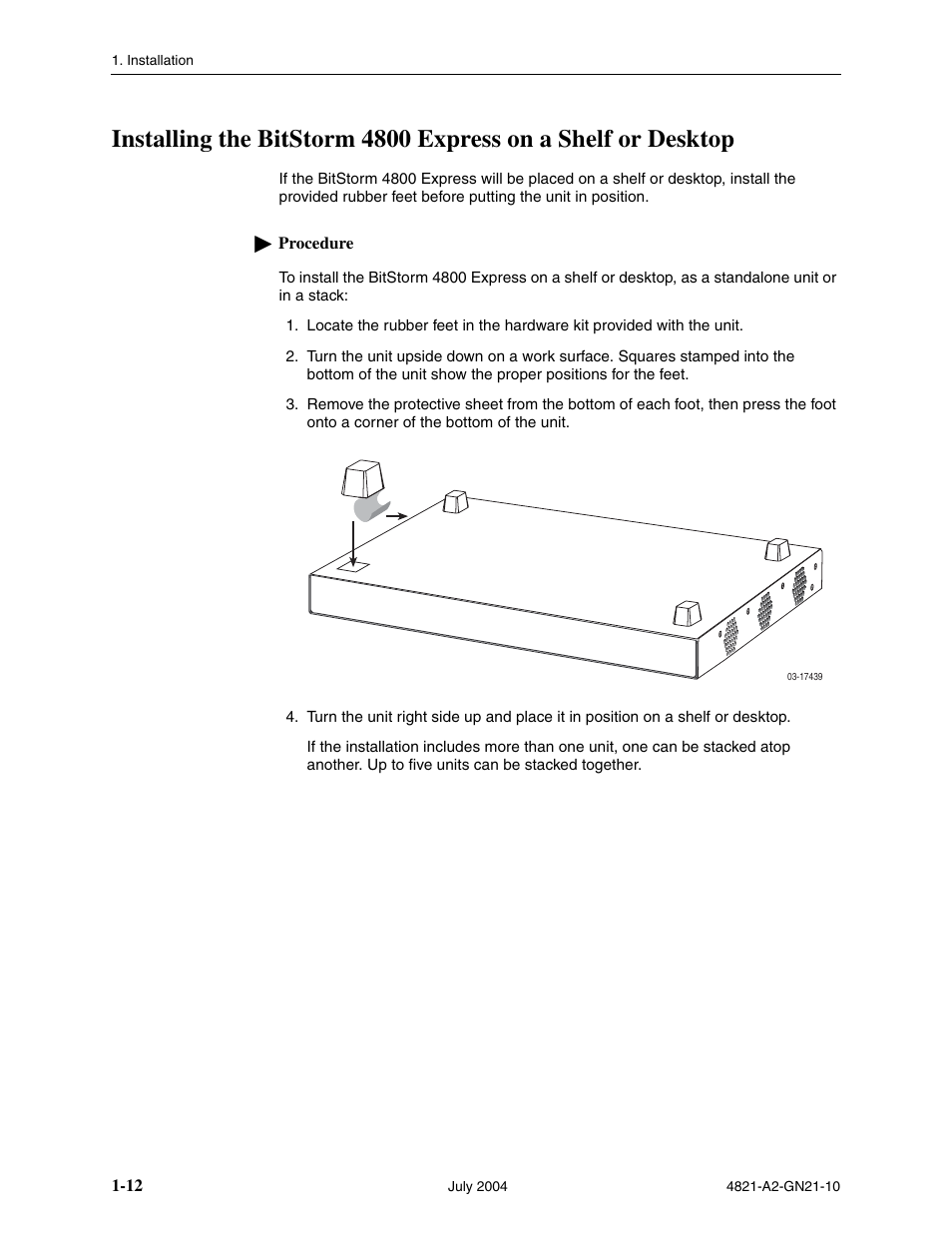 Installing the bitstorm 4800 express on a shelf or, Desktop | Paradyne BitStorm 4800 Express User Manual | Page 22 / 52