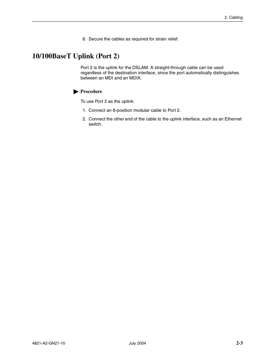 10/100baset uplink (port 2) | Paradyne BitStorm 4800 Express User Manual | Page 25 / 52