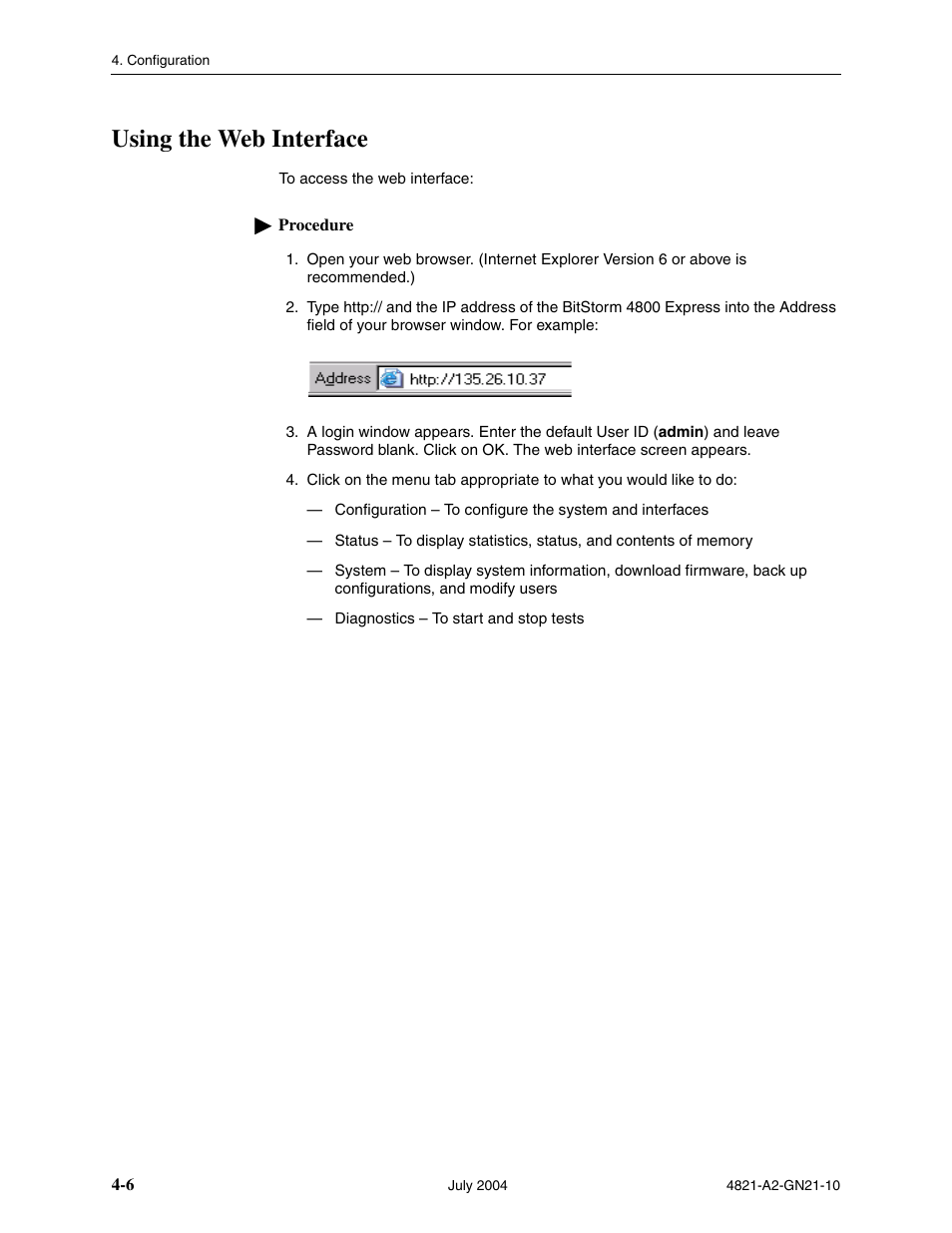 Using the web interface | Paradyne BitStorm 4800 Express User Manual | Page 38 / 52