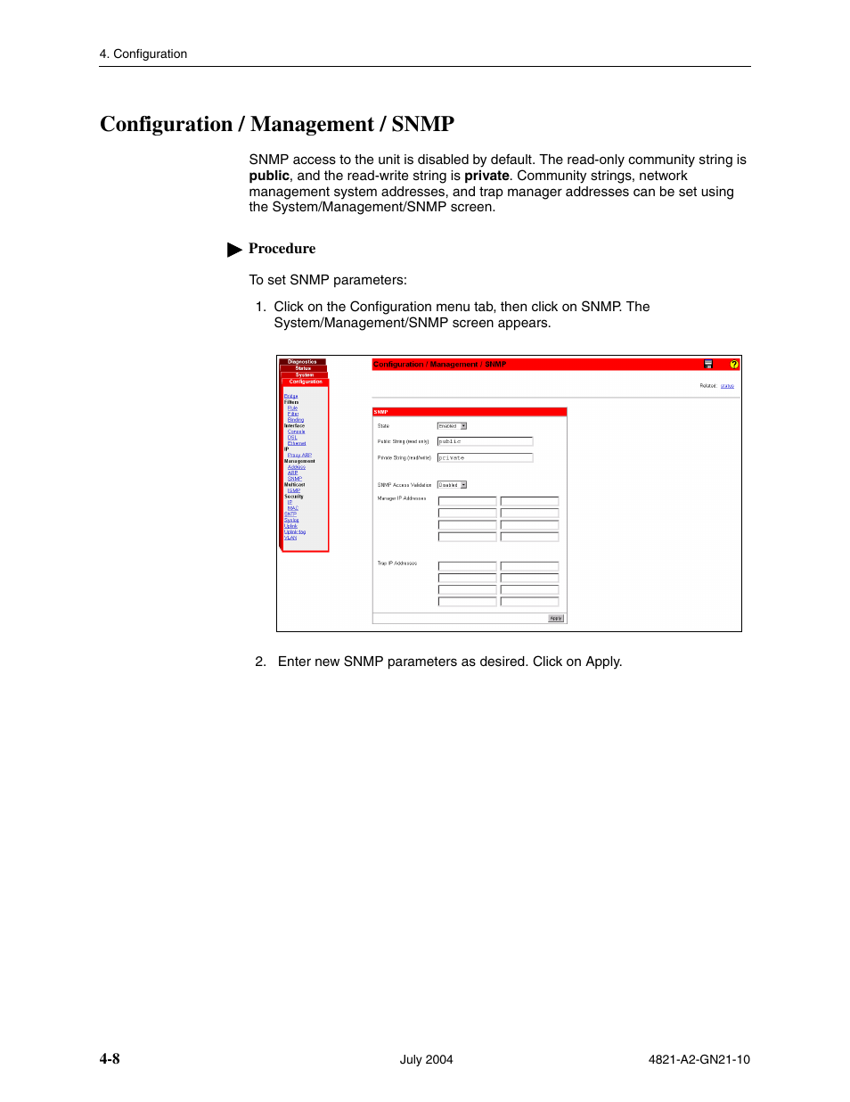 Configuration / management / snmp | Paradyne BitStorm 4800 Express User Manual | Page 40 / 52