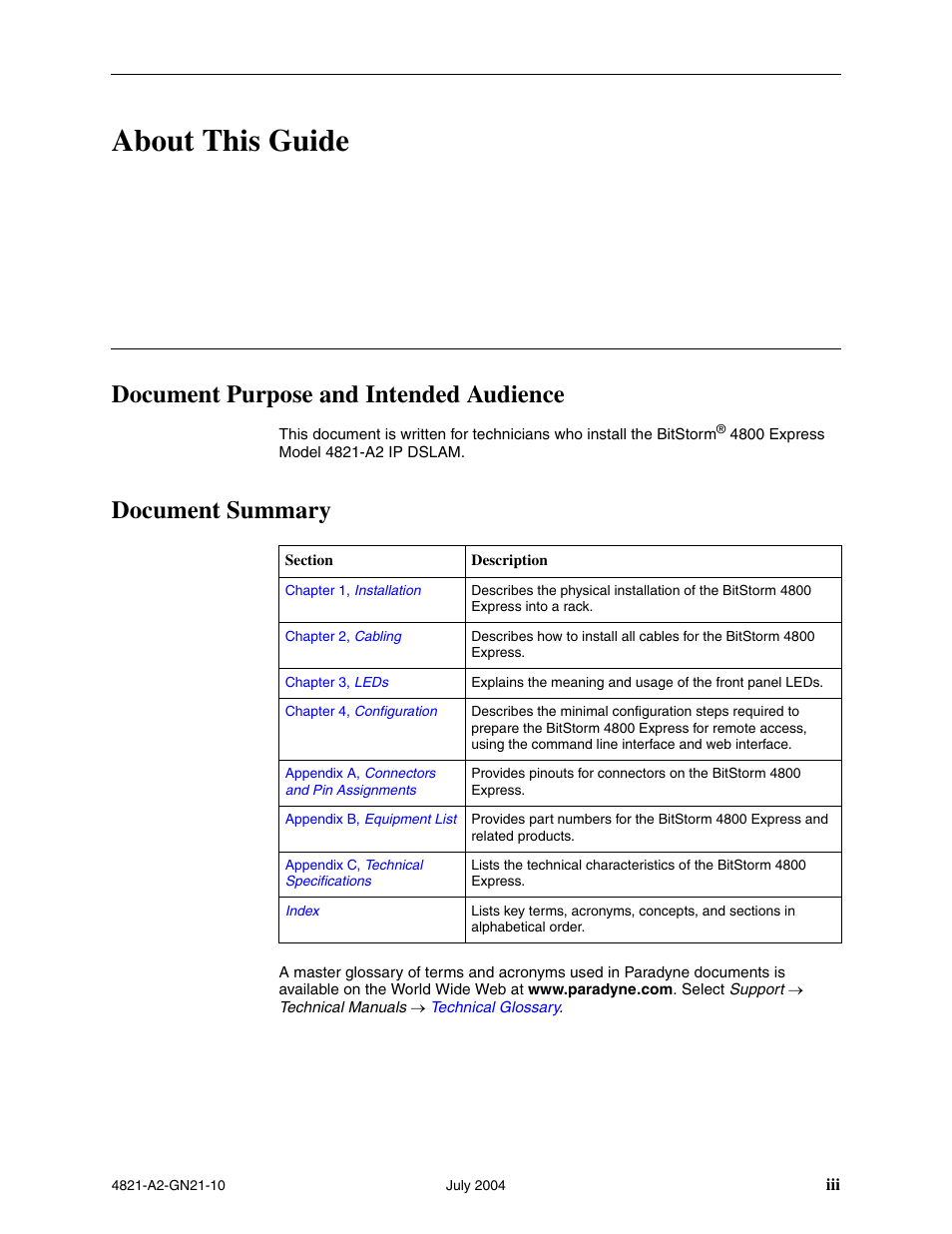 About this guide, Document purpose and intended audience, Document summary | Paradyne BitStorm 4800 Express User Manual | Page 9 / 52