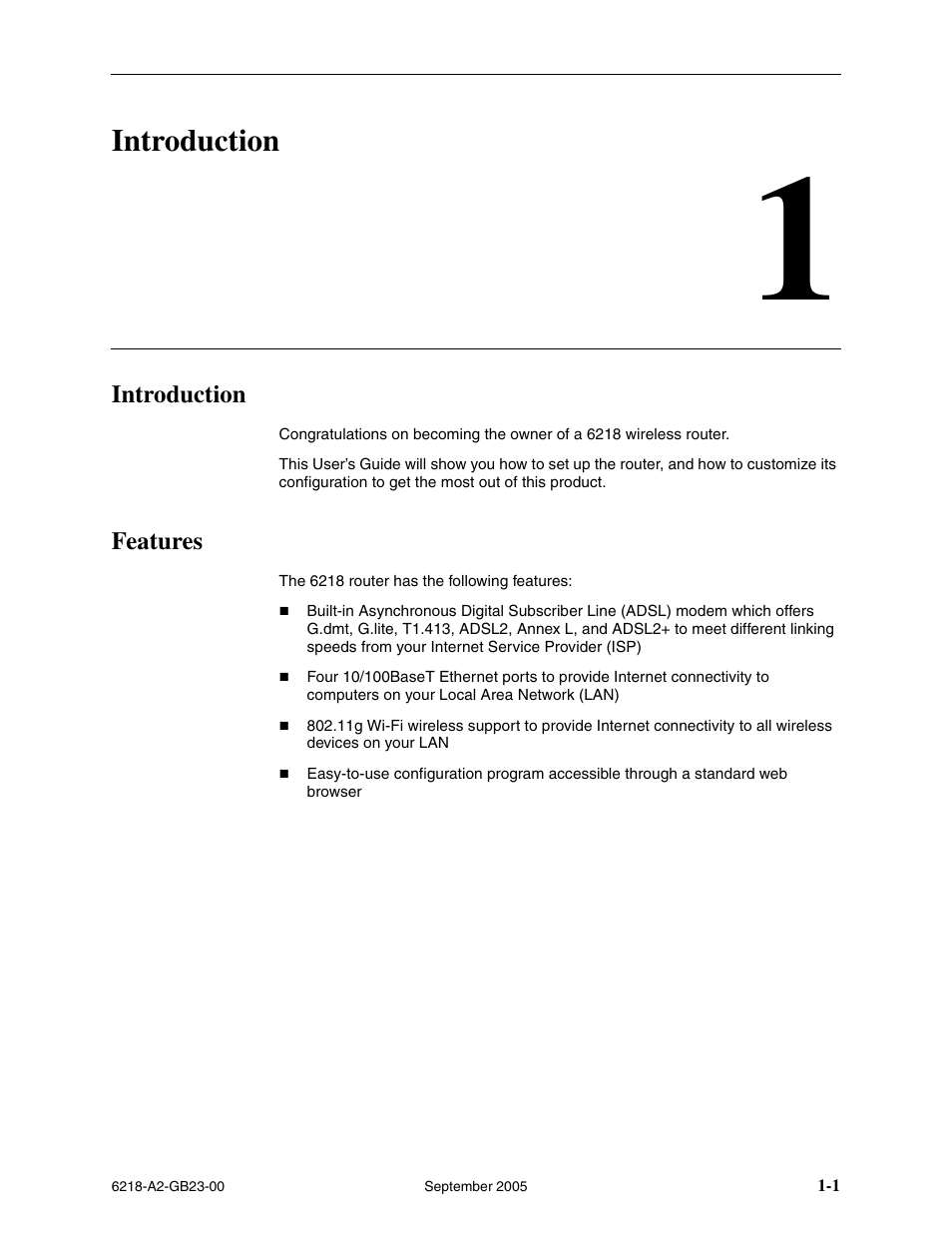 Introduction, Features, Chapter 1, introduction | Paradyne 6218-I1 User Manual | Page 13 / 92