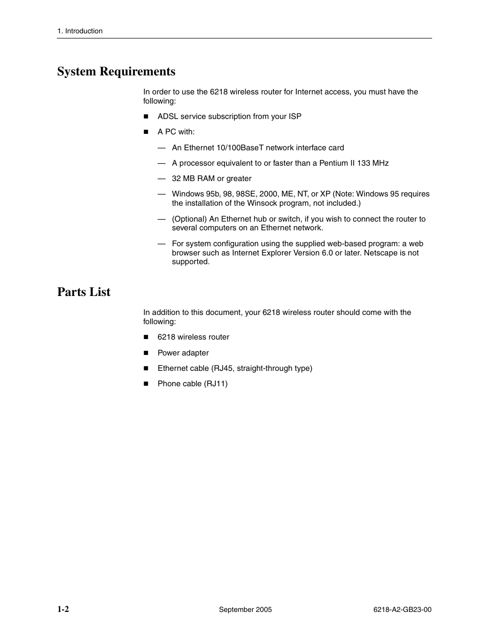 System requirements, Parts list | Paradyne 6218-I1 User Manual | Page 14 / 92