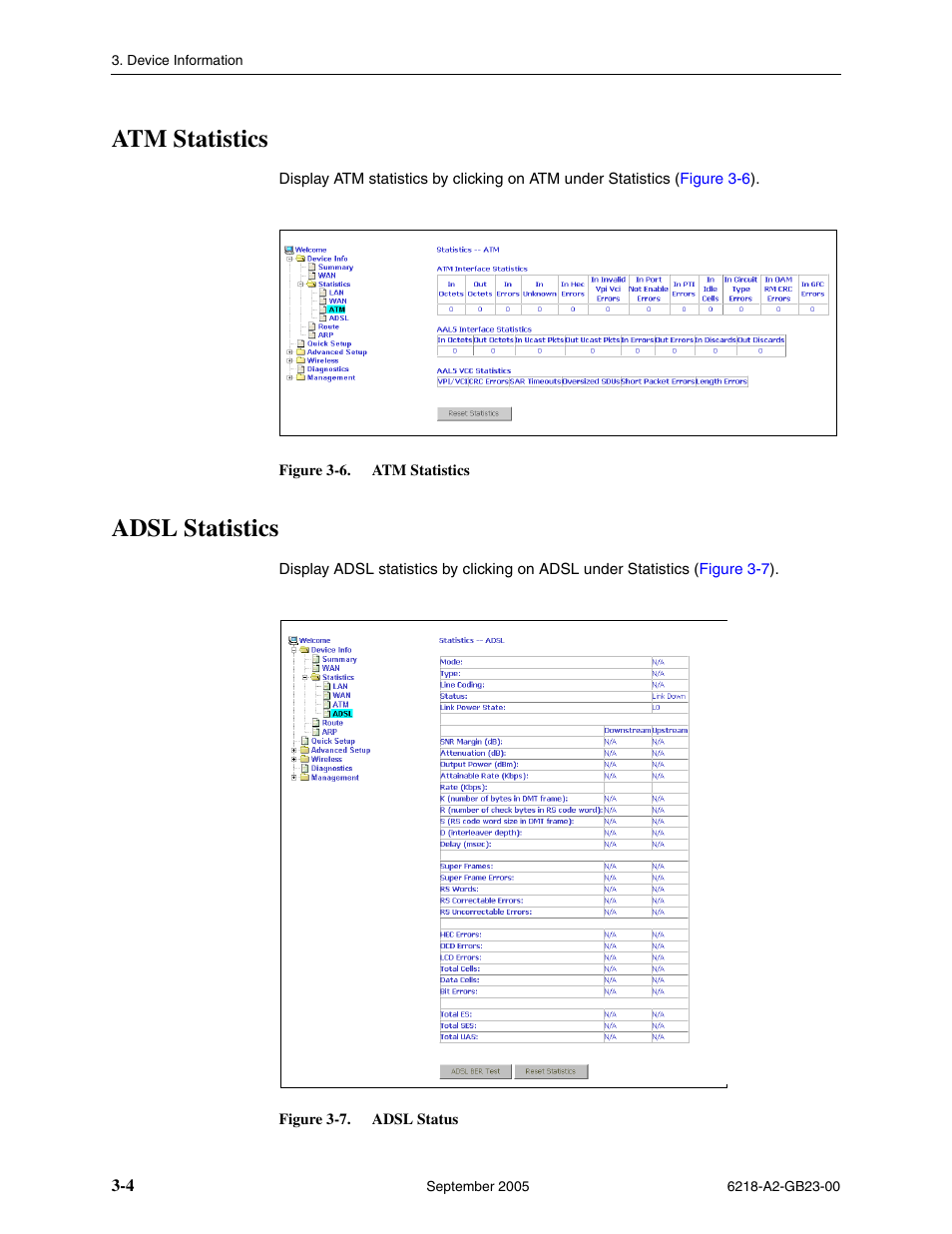 Atm statistics, Adsl statistics | Paradyne 6218-I1 User Manual | Page 32 / 92