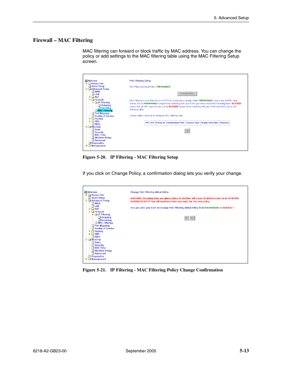 Firewall - mac filtering, Firewall – mac filtering | Paradyne 6218-I1 User Manual | Page 53 / 92